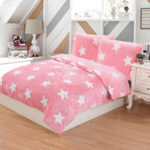 Lenjerie de pat micro-pluş Stars roz, 140 x 200 cm, 70 x 90 cm