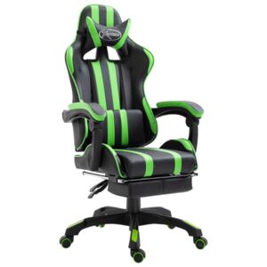 Scaun pentru jocuri cu suport de picioare, verde, PU