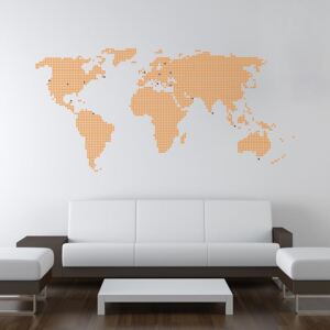 World map from dots - autocolant de perete Portocaliu 200 x 100 cm
