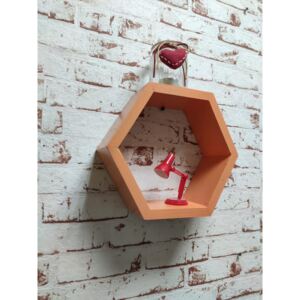 Raft de perete din lemn in forma hexagonala Carnival mic corai