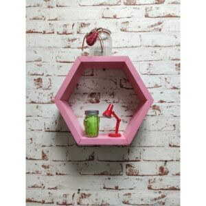 Raft de perete din lemn in forma hexagonala Carnival mediu roz