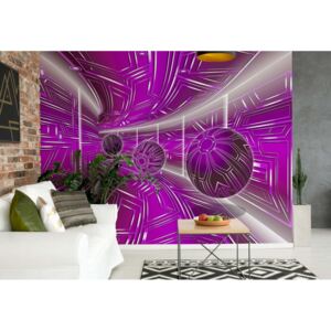 Fototapet - Modern 3D Tech Tunnel Purple Vliesová tapeta - 254x184 cm