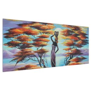 Tablou oriental cu femeie, copaci și soare (Modern tablou, K013439K12050)