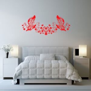 GLIX Flower Butterflies - autocolant de perete Rosu deschis 100 x 40 cm