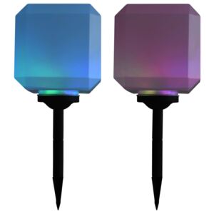 Lămpi solare de exterior cu LED, 2 buc., 20 cm, cub, RGB