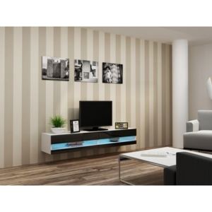 Comoda TV Vigo New 180, alb cu negru lucios, 180x42x30 cm lxAxh