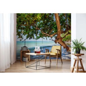 Fototapet - Tropical Island Beach Swing Vliesová tapeta - 416x290 cm