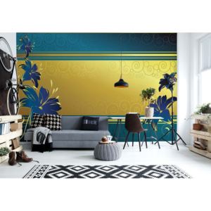 Fototapet - Luxury Floral Design Blue Vliesová tapeta - 250x104 cm
