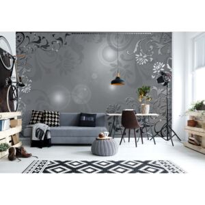 Fototapet - Floral Pattern Grey Papírová tapeta - 254x184 cm