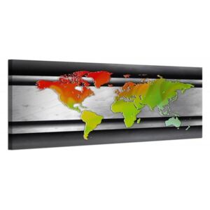 CARO Tablou pe pânză - Orange-Green Map Of The World 50x20 cm