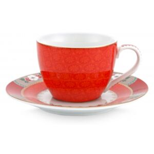Set 6 cesti cafea/ceai din portelan Blushing Birds, rosu, 120 ml