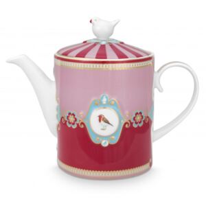 Ceainic din portelan Lovebirds, rosu/roz, 1.3 L
