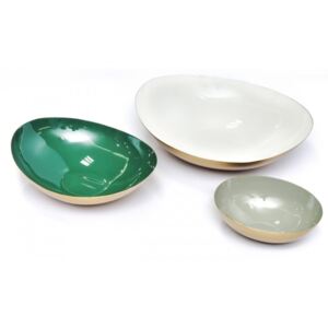 Set 3 boluri decorative din metal Yuna, alb/verde/gri