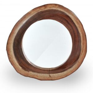 Oglinda rotunda cu rama din lemn maro ROMANTEAKA, 60 x 8 x 60 cm