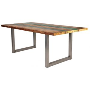 Masa dreptunghiulara cu blat din lemn de tec reciclat Tables & Benches 220 x 100 x 76,5 cm multicolor/argintiu