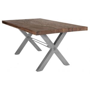 Masa dreptunghiulara din lemn de stejar Tables & Benches 180x100x76 cm maro inchis/argintiu