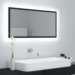 Oglindă de baie cu LED, negru extralucios, 90x8,5x37 cm, PAL