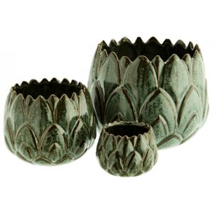 Set 3 ghivece verzi/maro din ceramica Kike Madam Stoltz
