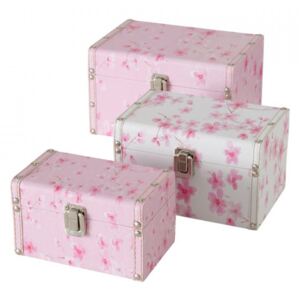 Set 3 cutii cu capac roz din MDF Sakura Boltze