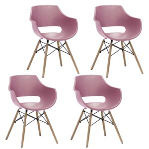Set 4 scaune din plastic cu picioare de lemn Rockville Roz / Fag, l57xA58xH80 cm