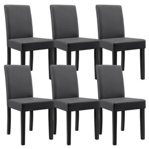 [en.casa]® Set Victoria 6 scaune bucatarie, 90 x 42 cm, tapitat, piele sintetica, forma trapezoidala sezut, gri inchis