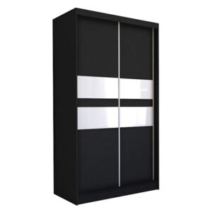Dulap cu uși glisante IRIS, negru/sticlă albă, 150x216x61