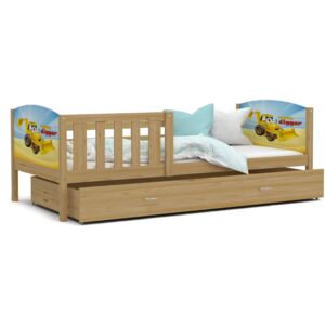 Dětská postel DOBBY P s pohádkovými vzory + matrace + rošt ZDARMA, 80x190, oboustranný tisk, borovice/VZOR 01