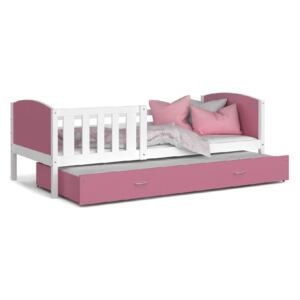 Pat pentru copii DOBBY P2 color + saltea + somieră GRATIS, 190x80, alb/roz