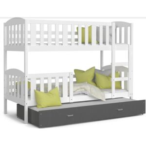 Pat supraetajat copii cu pat suplimentar KUBA 3 color + saltea + somieră GRATIS, 190x80, alb/gri