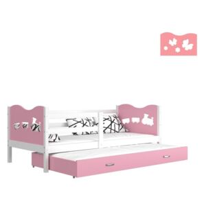 Pat pentru copii FOX P2 color + saltea + somieră GRATIS, 190x80, alb/fluture/roz