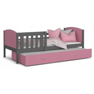 Pat pentru copii DOBBY P2 color + saltea + somieră GRATIS, 190x80, gri/roz