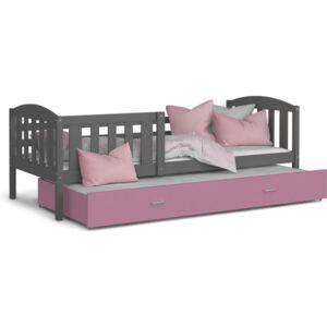 Pat pentru copii KUBA P2 color + saltea + somieră GRATIS, 190x80, gri/roz