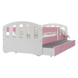 Pat pentru copii NOROCOS color + saltea + somieră GRATIS, 140x80, alb/roz