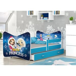 Pohádková dětská postel TOMÁŠ se zásuvkou + matrace + rošt ZDARMA, 140x70, modrá/VZOR 01