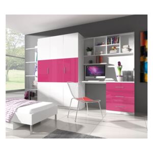 Birou pentru copii cu raft DARCY III, alb/roz luciu