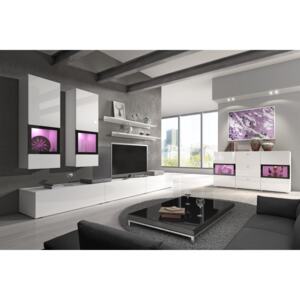 Mobilă sufragerie ROSBA (10) + comoda (26) + RGB, alb/alb luciu