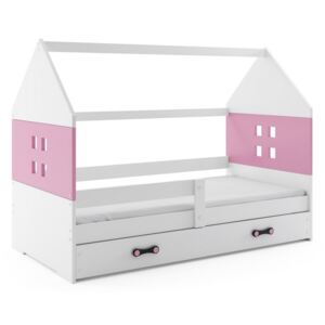 Pat pentru copii MIDO 1 color + saltea + somieră GRATIS, 80x160, alb, roz