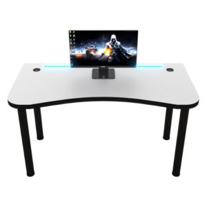 Počítačový herní stůl CODE Y2 s LED, 135x73-76x65, bílá/černé nohy