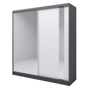 Skříň s posuvnými dveřmi a zrcadlem GAJA, 200x216x61, bílá/grafit