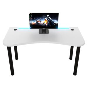 Počítačový herní stůl CODE Y2 s LED, 135x73-76x65, bílá/černé nohy + USB HUB
