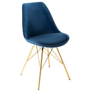 Scaun albastru din catifea cu picioare metalice Scandinavia Chair Retro Dark Blue Gold | INVICTA INTERIOR