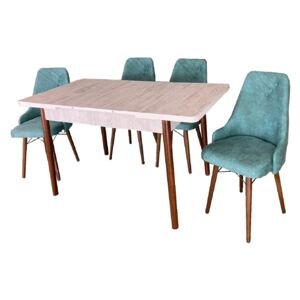 Set masă living extensibilă Aris Ash Wood cu 4 scaune Turquoise