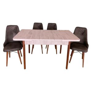 Set masă living extensibilă Aris Ash Wood cu 4 scaune Maro