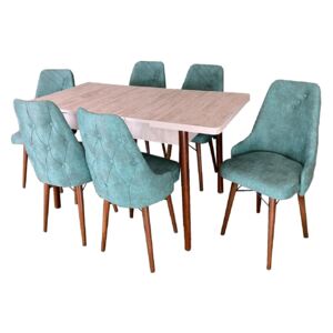 Set masă living extensibilă Aris Ash Wood cu 6 scaune Turqoise II
