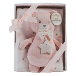 Pătură NATURTEX Baby roz cu ursuleț