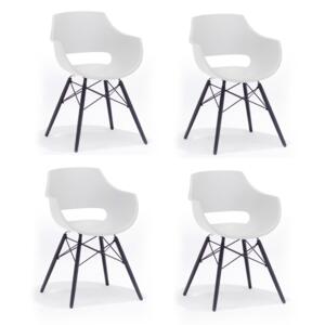 Set 4 scaune din plastic cu picioare de lemn Rockville Alb / Negru, l57xA58xH80 cm