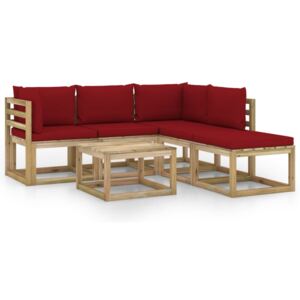Set mobilier de grădină cu perne roșu vin, 6 piese