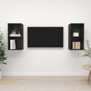 Dulapuri TV montate pe perete, 2 buc., negru, PAL