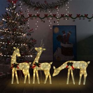 Familie reni de Crăciun, auriu/alb cald, 270x7x90 cm, plasă
