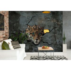 Fototapet - 3D Leopard Concrete Wall Vliesová tapeta - 254x184 cm